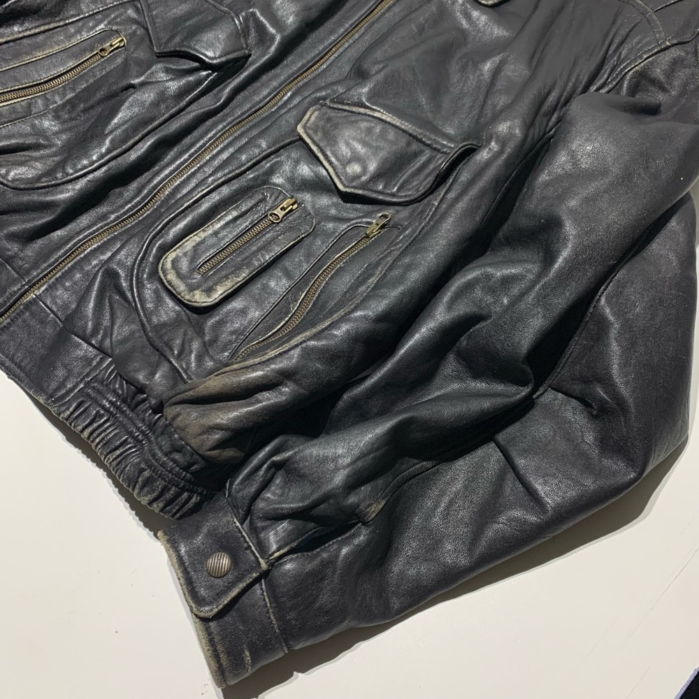 Vintage Leather Bomber Cafe Racer Jacket Men's Size XL-2XL 46 Black Biker - Picture 4 of 8